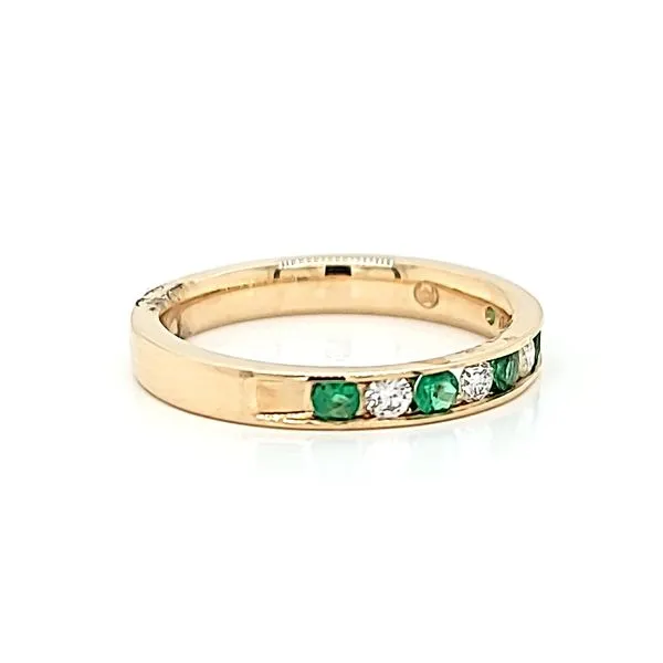 14k Yellow Gold Diamond and Emerald Channel Set Band Image 2 Arezzo Jewelers Elmwood Park, IL