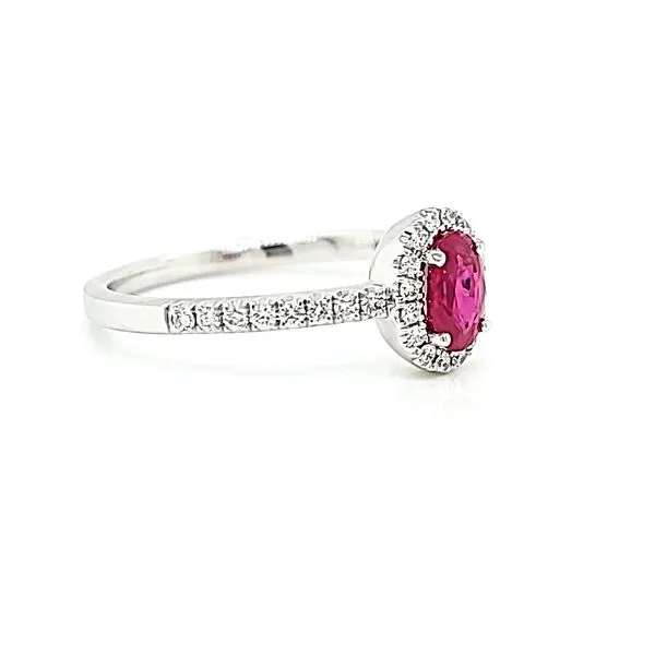 14k White Diamond Halo Ring with Oval Ruby, .50cts Image 2 Arezzo Jewelers Elmwood Park, IL