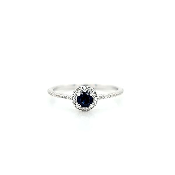 Platinum Diamond and Sapphire Halo Engagement Ring Arezzo Jewelers Elmwood Park, IL