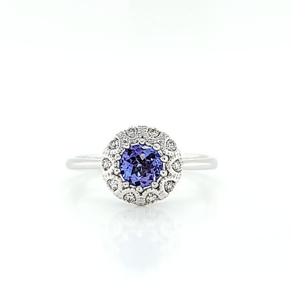 Tanzanite and Diamond Halo Ring in 14k White Gold Arezzo Jewelers Elmwood Park, IL