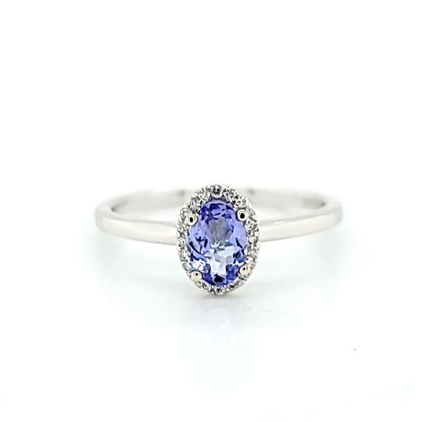 Diamond Halo Solitaire Ring with Oval Tanzanite in 14k White Gold Image 2 Arezzo Jewelers Elmwood Park, IL
