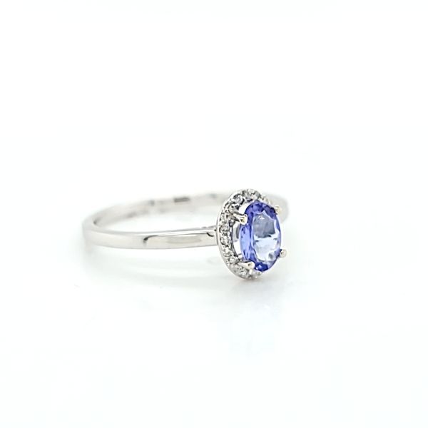 Diamond Halo Solitaire Ring with Oval Tanzanite in 14k White Gold Image 3 Arezzo Jewelers Elmwood Park, IL