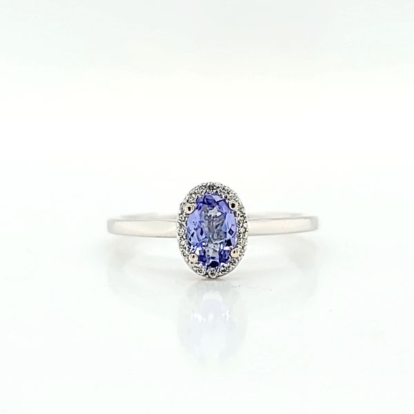 Diamond Halo Solitaire Ring with Oval Tanzanite in 14k White Gold Arezzo Jewelers Elmwood Park, IL
