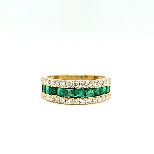 14k Yellow Gold Diamond and Emerald Three-Row Band Arezzo Jewelers Elmwood Park, IL