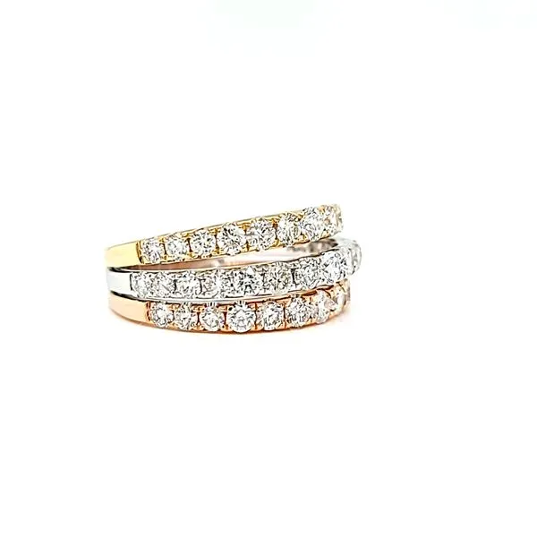 14k Tri Color Gold Three Row Diamond Ring Image 2 Arezzo Jewelers Elmwood Park, IL
