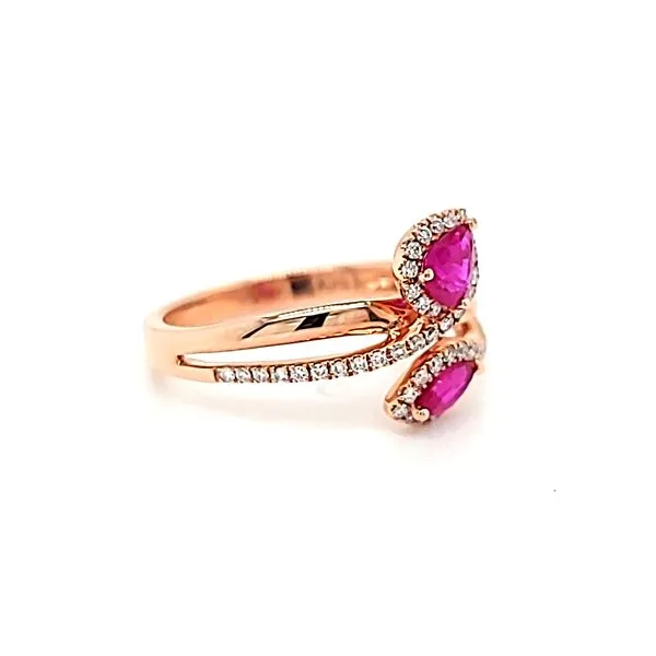 14k Rose Gold Pear Ruby and Diamond Bypass Ring Image 2 Arezzo Jewelers Elmwood Park, IL