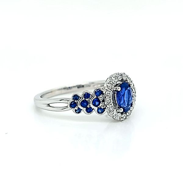 14k White Gold Sapphire and Diamond Halo Ring Image 2 Arezzo Jewelers Elmwood Park, IL