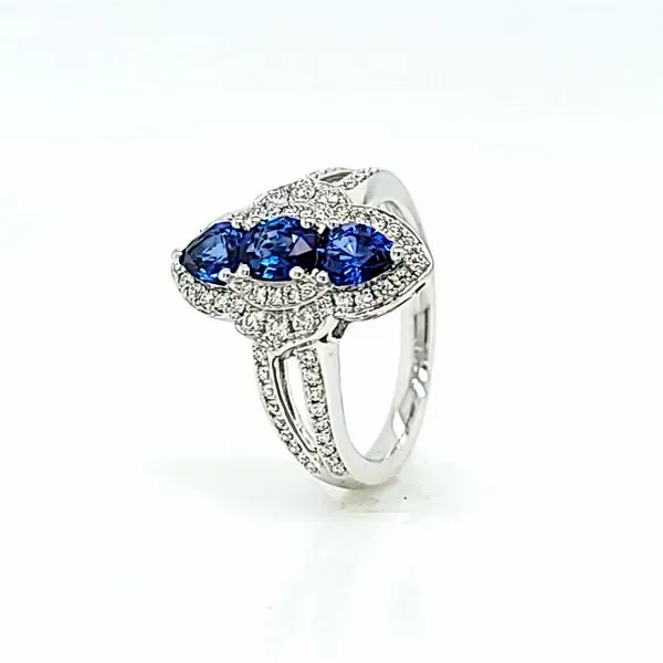 Spark Creations 18k White Gold Sapphire and Diamond Designer Ring Image 4 Arezzo Jewelers Elmwood Park, IL