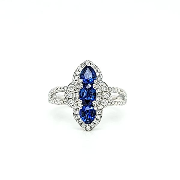 Spark Creations 18k White Gold Sapphire and Diamond Designer Ring Arezzo Jewelers Elmwood Park, IL