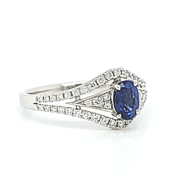 14k White Gold Oval Sapphire and Diamond Ring Image 2 Arezzo Jewelers Elmwood Park, IL