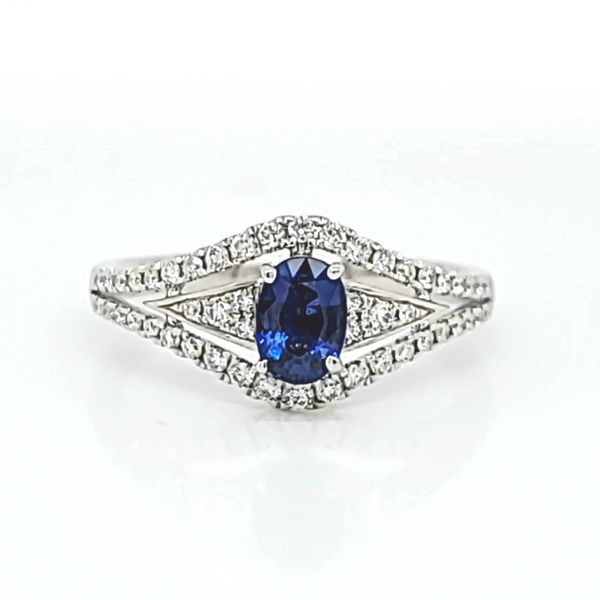 14k White Gold Oval Sapphire and Diamond Ring Arezzo Jewelers Elmwood Park, IL
