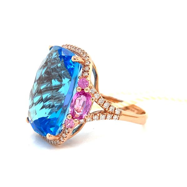 Rose Gold 14 Karat Blue Topaz, Pink Sapphire & Diamond Ring Image 2 Arezzo Jewelers Elmwood Park, IL