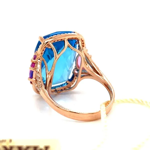 Rose Gold 14 Karat Blue Topaz, Pink Sapphire & Diamond Ring Image 3 Arezzo Jewelers Elmwood Park, IL