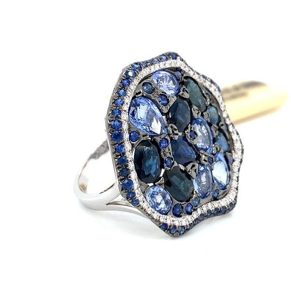 14k White Gold Sapphire and Diamond Cluster Ring Image 2 Arezzo Jewelers Elmwood Park, IL