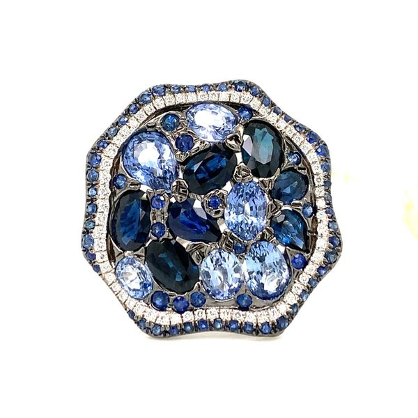 14k White Gold Sapphire and Diamond Cluster Ring Arezzo Jewelers Elmwood Park, IL