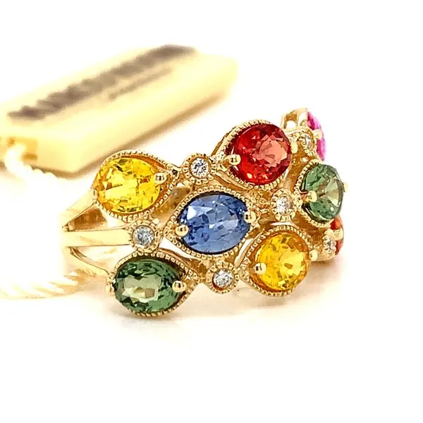 14k Yellow Gold Multicolor Sapphire and Diamond Ring Image 2 Arezzo Jewelers Elmwood Park, IL