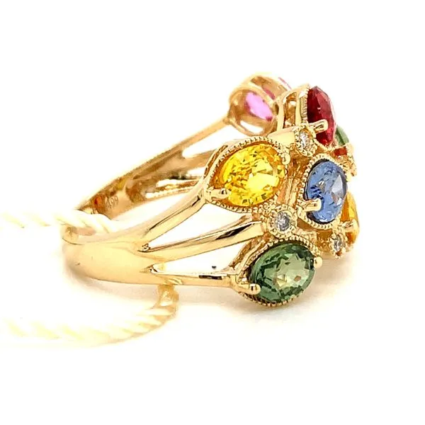 14k Yellow Gold Multicolor Sapphire and Diamond Ring Image 3 Arezzo Jewelers Elmwood Park, IL