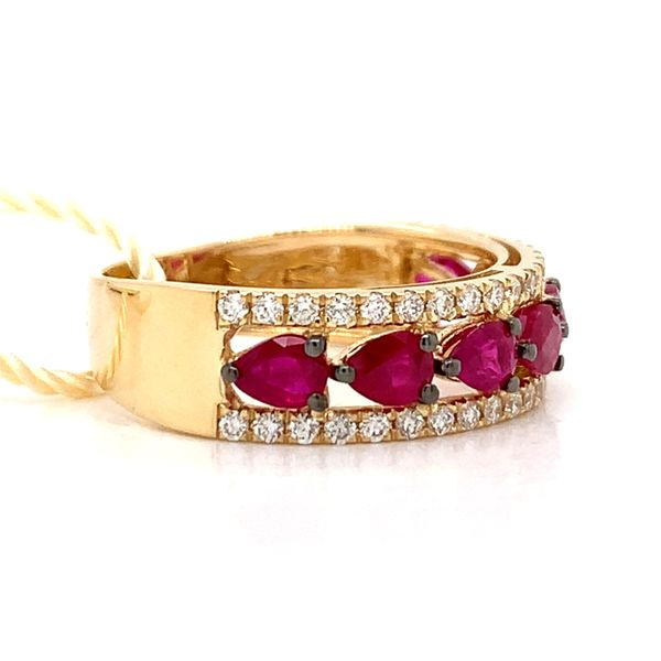 14k Yellow Gold Ruby and Diamond Band Image 2 Arezzo Jewelers Elmwood Park, IL