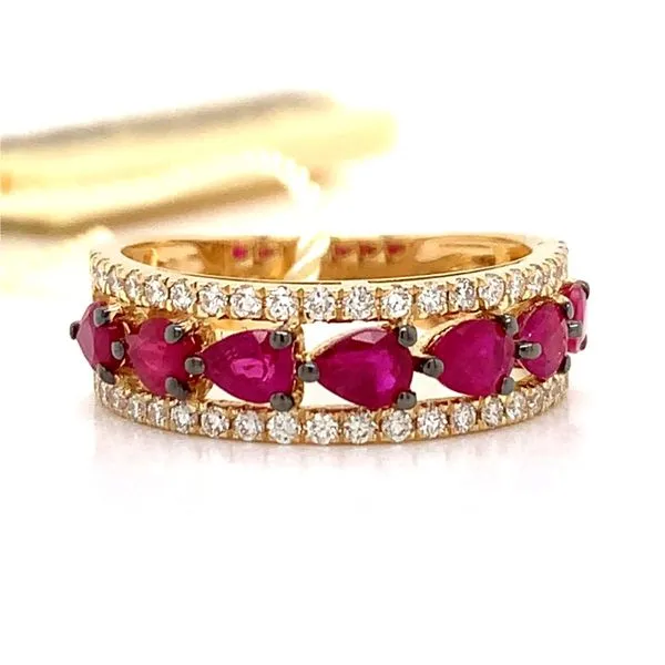 14k Yellow Gold Ruby and Diamond Band Arezzo Jewelers Elmwood Park, IL