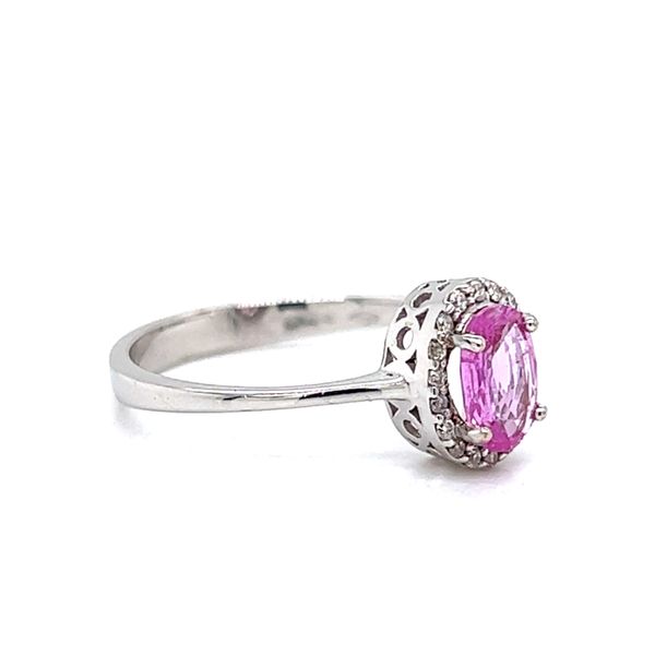 18k White Gold Pink Tourmaline and Diamond Halo Ring Image 2 Arezzo Jewelers Elmwood Park, IL