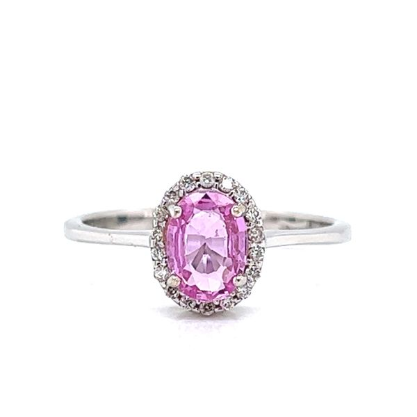 18k White Gold Pink Tourmaline and Diamond Halo Ring Arezzo Jewelers Elmwood Park, IL