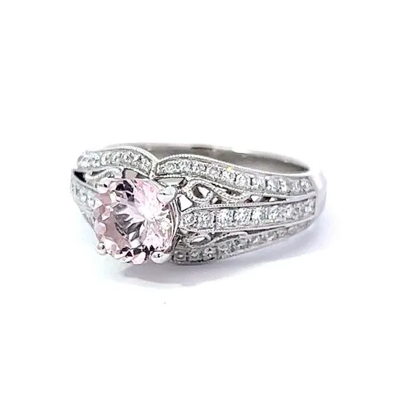 14K White Gold Art Deco Morganite and Diamond Engagement Ring Image 2 Arezzo Jewelers Elmwood Park, IL