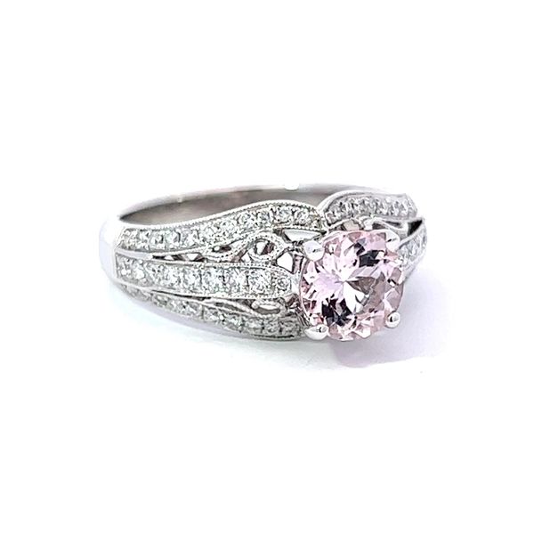 14K White Gold Art Deco Morganite and Diamond Engagement Ring Arezzo Jewelers Elmwood Park, IL