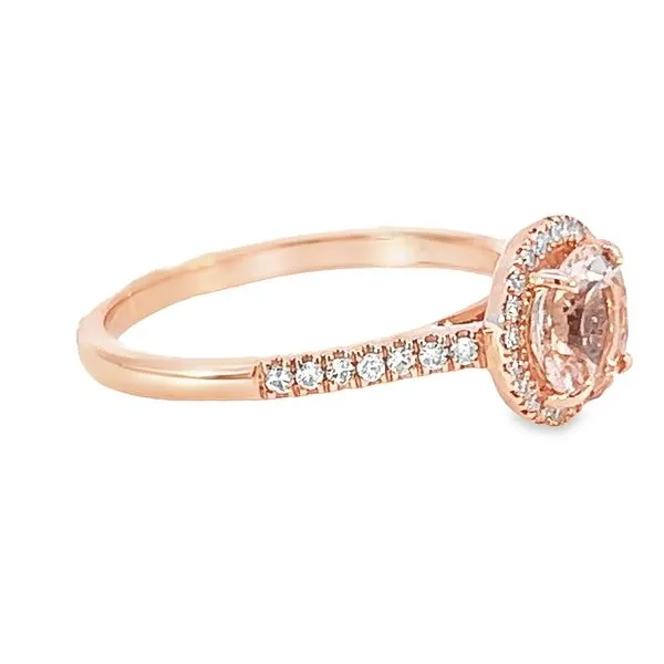 14K Rosé Gold Halo Morganite and Diamond Ring Image 2 Arezzo Jewelers Elmwood Park, IL