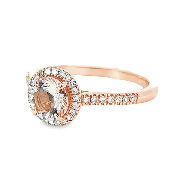 14K Rosé Gold Halo Morganite and Diamond Ring Image 3 Arezzo Jewelers Elmwood Park, IL