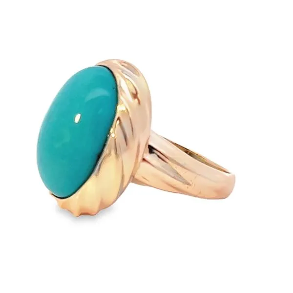 14k Yellow Gold Estate Oval Turquoise Ring Image 2 Arezzo Jewelers Elmwood Park, IL