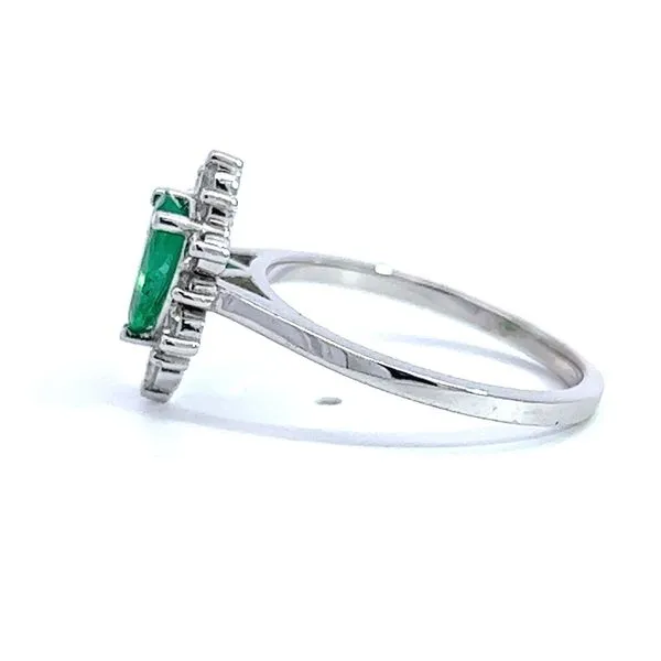 14k White Gold Pear Emerald and Diamond Halo Ring Image 3 Arezzo Jewelers Elmwood Park, IL