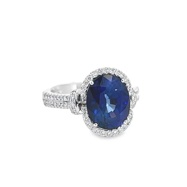 18k White Gold Sapphire and Diamond Halo Ring Image 2 Arezzo Jewelers Elmwood Park, IL