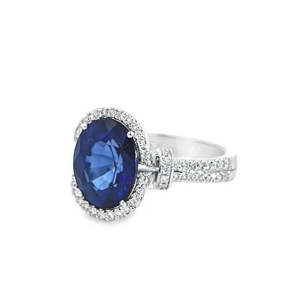 18k White Gold Sapphire and Diamond Halo Ring Image 3 Arezzo Jewelers Elmwood Park, IL