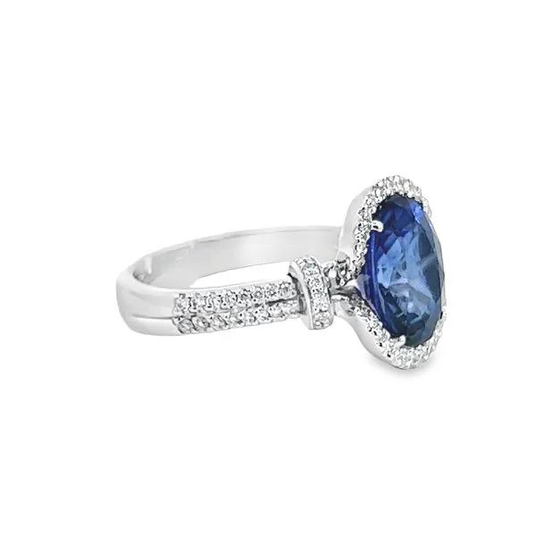 18k White Gold Sapphire and Diamond Halo Ring Image 4 Arezzo Jewelers Elmwood Park, IL