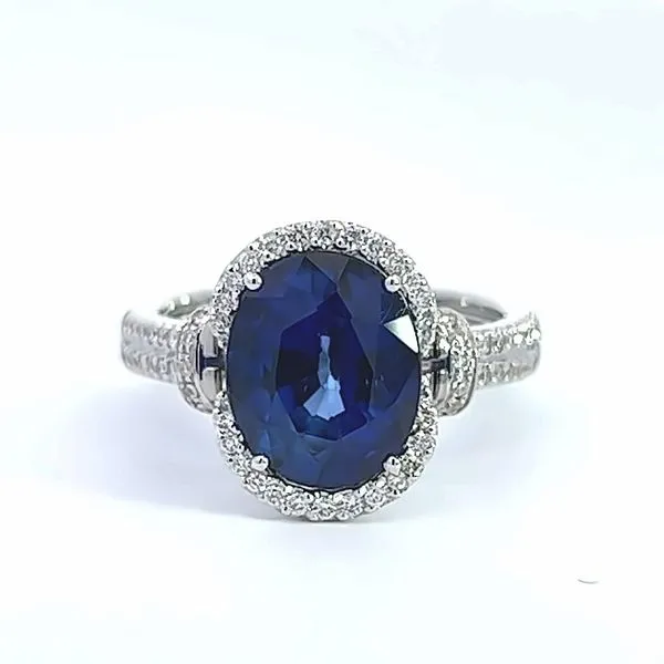 18k White Gold Sapphire and Diamond Halo Ring Arezzo Jewelers Elmwood Park, IL