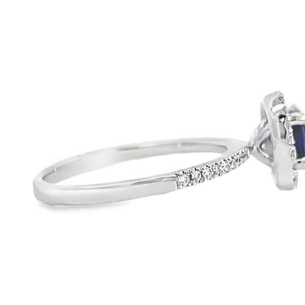 18K White Gold Oval Sapphire & Diamond Halo Ring Image 3 Arezzo Jewelers Elmwood, IL