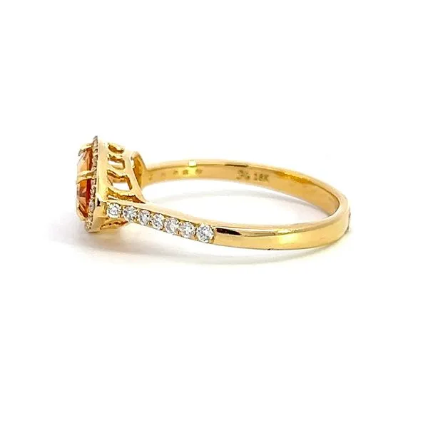 18K Yellow Gold Step Cut Pear Citrine Ring with Diamond Halo Image 2 Arezzo Jewelers Elmwood Park, IL