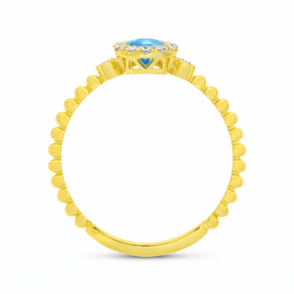 14K Yellow Gold Pear Blue Topaz and Diamond Beaded Band Semi Precious Ring Image 4 Arezzo Jewelers Elmwood Park, IL