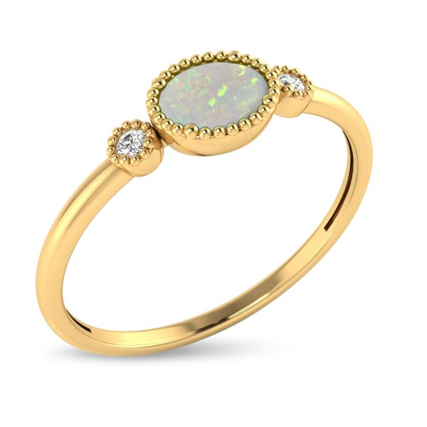 10K Yellow Gold Oval Opal Millgrain Birthstone Ring Image 2 Arezzo Jewelers Elmwood Park, IL