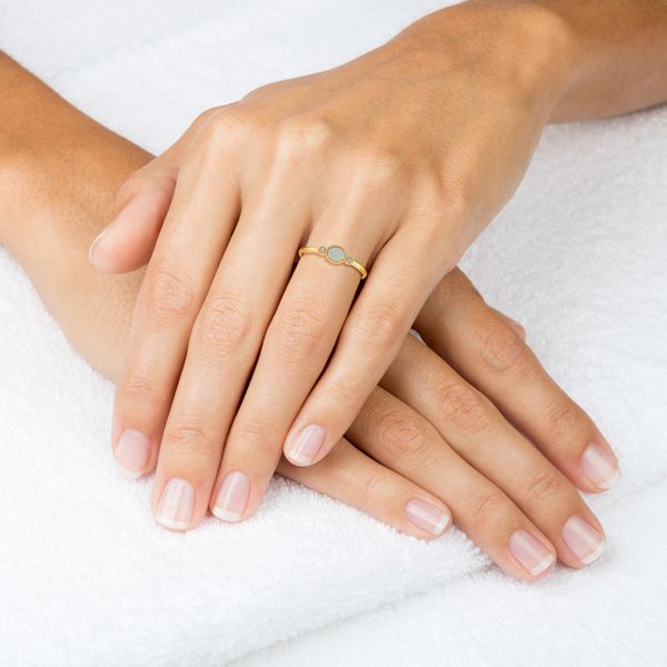 10K Yellow Gold Oval Opal Millgrain Birthstone Ring Image 3 Arezzo Jewelers Elmwood Park, IL