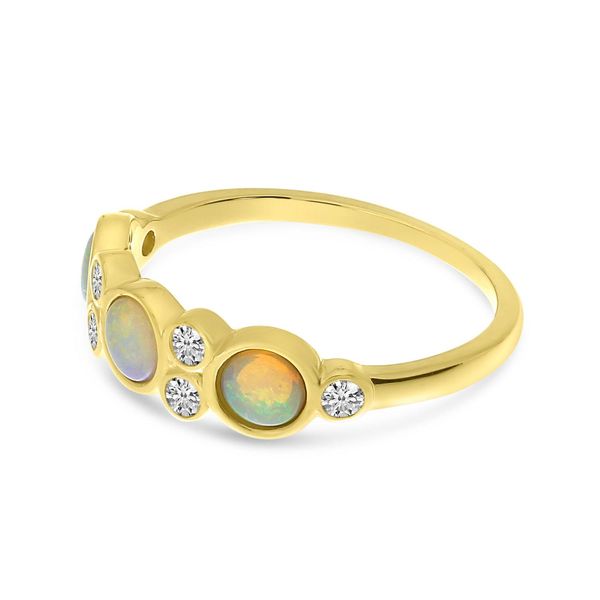 14K Yellow Gold Opal and Diamond Band Image 2 Arezzo Jewelers Elmwood Park, IL