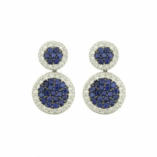 18k Pave Diamond & Sapphire Circle Earrings Arezzo Jewelers Elmwood Park, IL