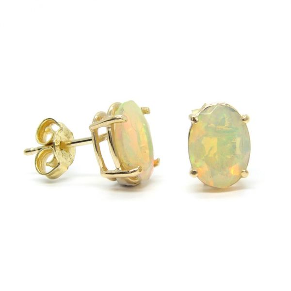 Ethiopian Opal Earrings - Faceted Oval - 1.32cts 14k YG Image 2 Arezzo Jewelers Elmwood Park, IL