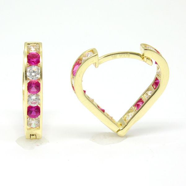 14k Y/G Heart Huggie Earrings, CZ Arezzo Jewelers Elmwood Park, IL
