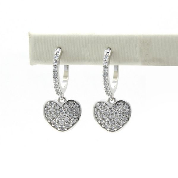 18k Dangle Heart CZ Earrings Arezzo Jewelers Elmwood Park, IL
