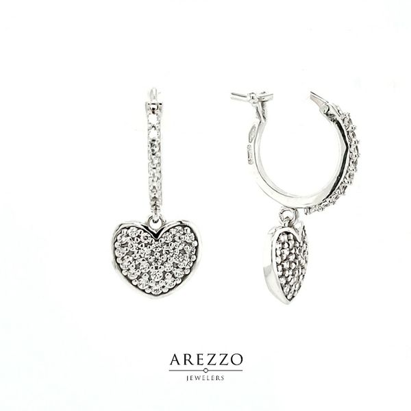 18k Dangle Heart CZ Earrings Arezzo Jewelers Elmwood Park, IL