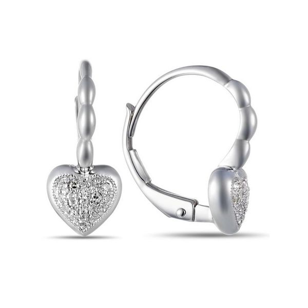 14k White Gold Diamond Heart Leverback Earrings Arezzo Jewelers Elmwood Park, IL