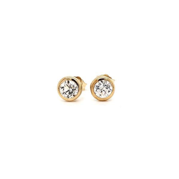 14k yellow gold, bezel-set CZ earrings. Arezzo Jewelers Elmwood Park, IL