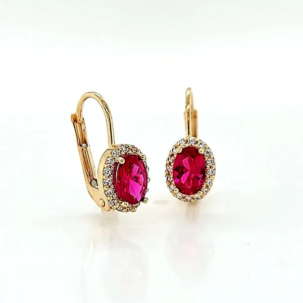 14k Yellow Gold Oval Halo Leverback CZ Earrings Image 2 Arezzo Jewelers Elmwood Park, IL