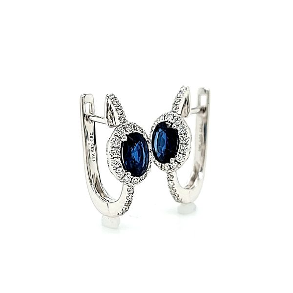 14k White Gold Diamond and Sapphire Earrings Image 2 Arezzo Jewelers Elmwood Park, IL